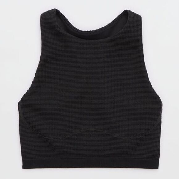 Offline By Aerie True Black Seamless Waffle Knit High Neck Sports Bra - Picture 4 of 11